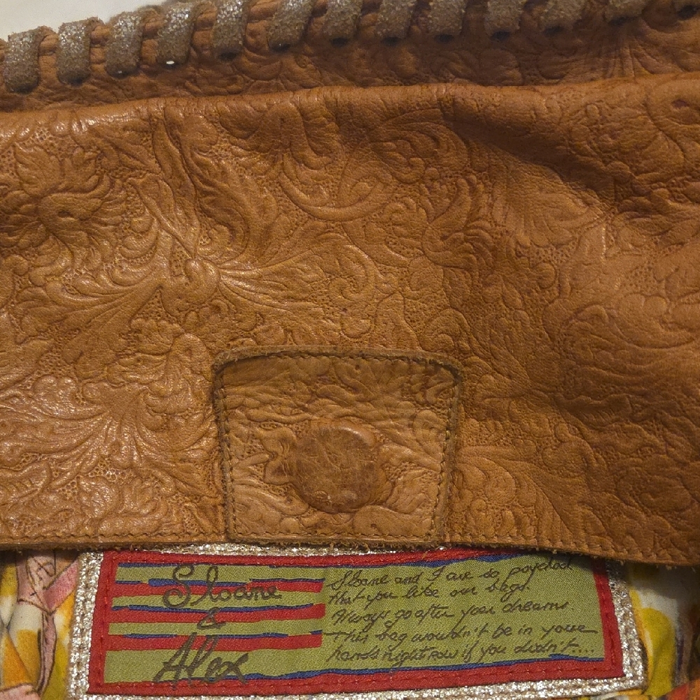Embroidered Tan Leather Women's Bag - Picture 2 of 3